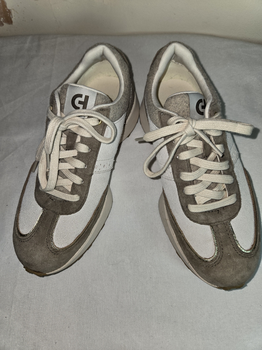 Cole Haan Cream and Gray Suede Lace-Up Sneaker